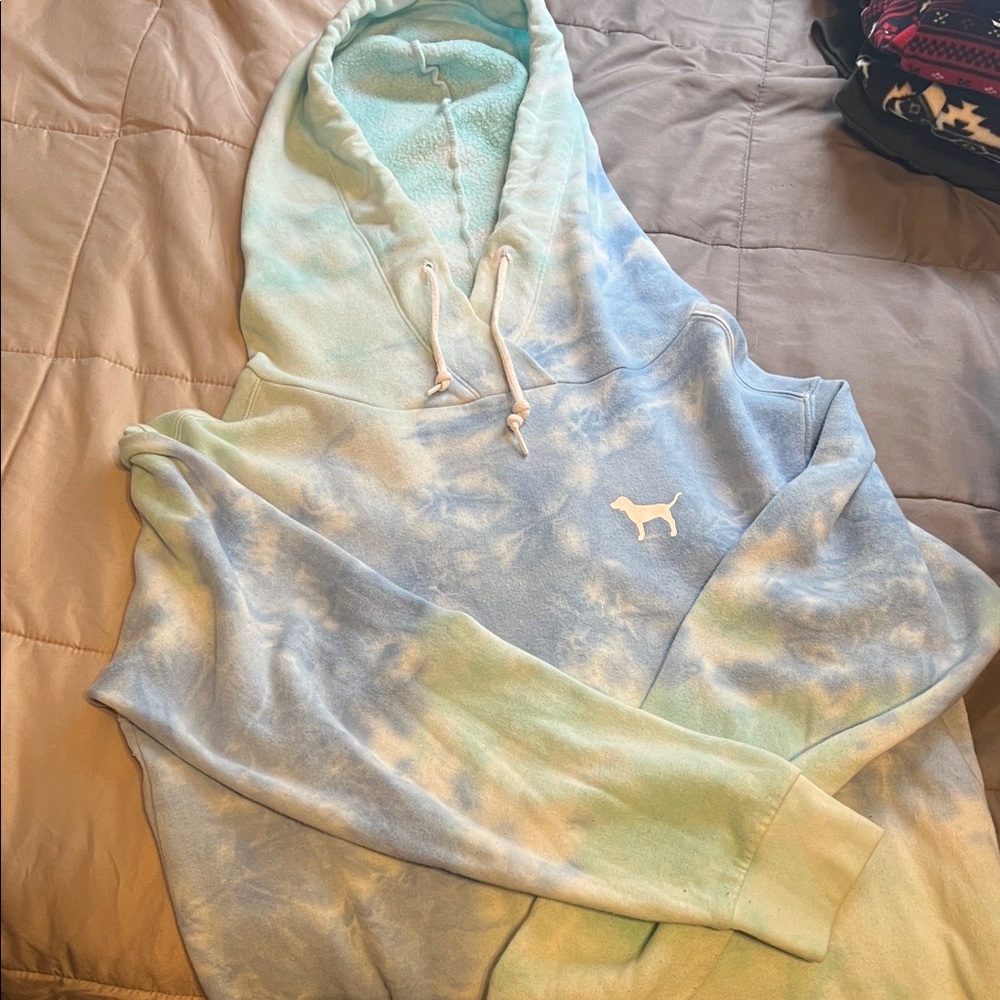 PINK Victoria's Secret Blue and Green Tie-Dye Hoodie